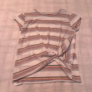 Cute rainbow striped tee with knot detail